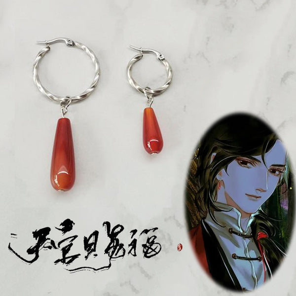 Anime Tian Guan Ci Fu Earrings Heaven Official's Blessing Hua Cheng Unisex Cosplay Ear Hook Studs Pendant Jewelry Accessories