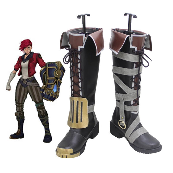 Game LOL Vi Cosplay Shoes High Boots Cosplay Vi Black Handsome Shoes Women and Men Cosplay Halloween Party Shoes