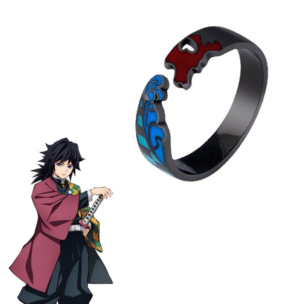 Anime Demon Slayer Ring Tomioka Giyuu Cosplay Adjustable Opening Unisex Rings Jewelry Prop Accessories Gift