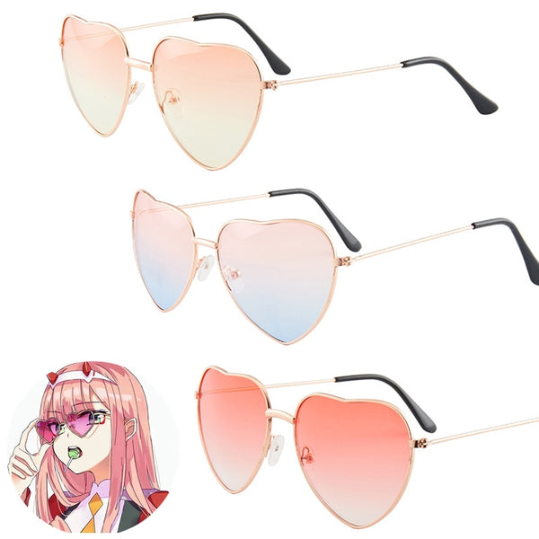 Anime DARLING in the FRANXX 02 Glasses Zero Two Cosplay Women Punk Gothic Heart Frame Sunglasses Personality Eyewear Accessories