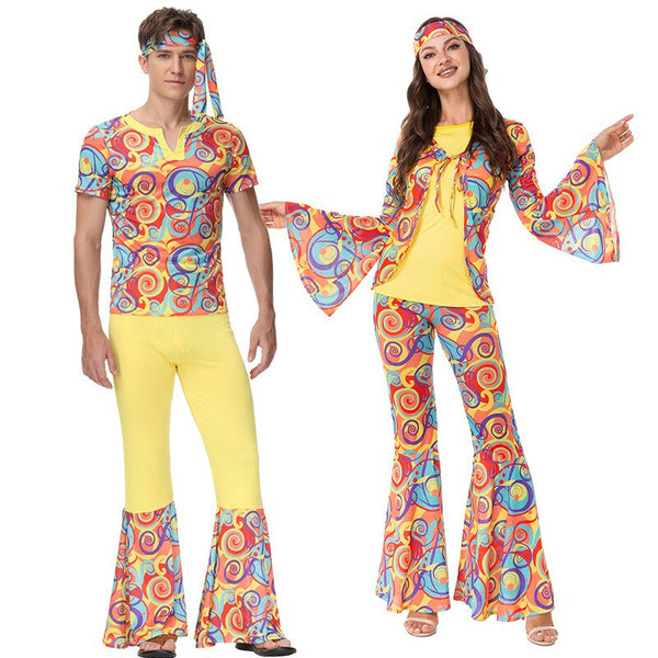 Halloween Anime Cosplay Costumes Vintage Mid-Century 70s Disco Costumes Hippie Prom Costume Flared Pants Suit