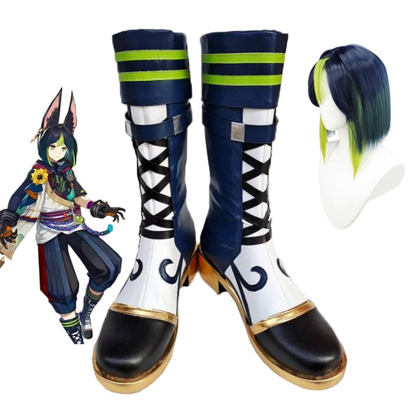 Game Genshing and Impacts Tighnariri Cosplay Shoes Boots Halloween Carnival Party Role Play Props Cosplay Shoes Wig Custom Made