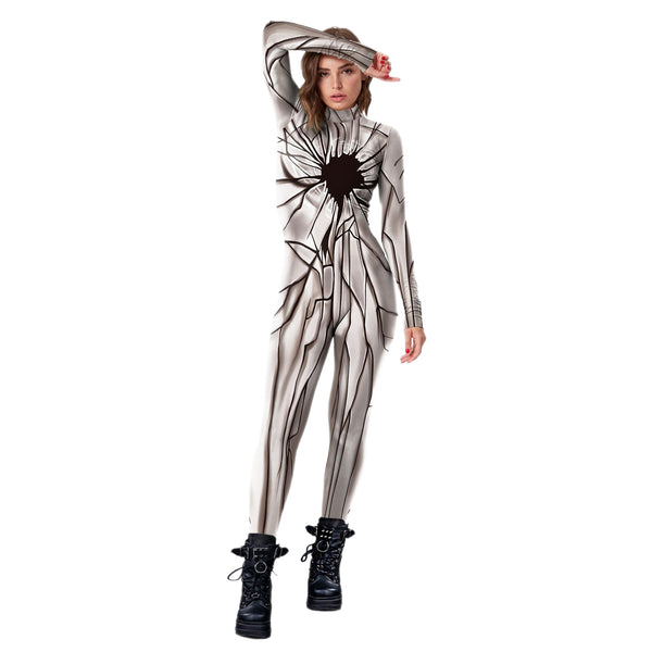 Women Cosplay Costume Zentai Bodysuit Broken Body 3D Print Jumpsuits Halloween Party Outfits Female Long Sleeve Clothes