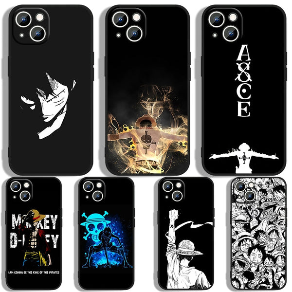 Japanese Ones Pieces Phone Case For Apple iPhone 11 12 13 14 Max Mini 5 6 7 8 S SE X XR XS Pro Plus Black Cover Soft Back