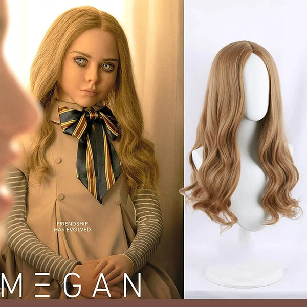 Women Movies M3GAN Wigs AI Doll Robots Megan Brown Cosplay Synthetic Long Curly Hair Halloween Role Play Wig Costumes Accessorie