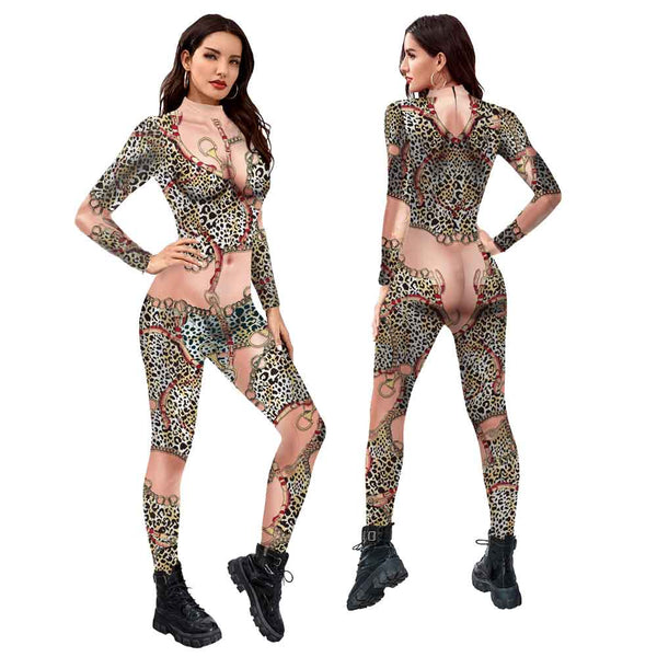 Halloween Cosplay Costume Adult Women Catsuit Carnival Clothes Bodysuit 3D Printing Female Jumpsuit Festival Party Garment