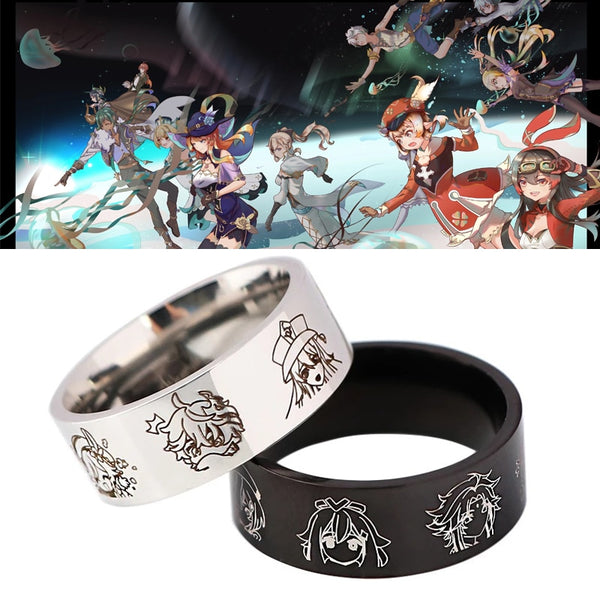Game Genshin Impact Cosplay Ring Hu Tao Klee Kaeya Xiao Stainless Steel Unisex Figure Rings Jewelry Accessories Gift