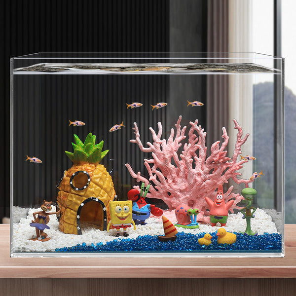 Aquarium Sponge Bobs Decoration Cartoon House for Fish Shrimp Shelter Hiding Cave Pineapple House Fish Tank Accessories