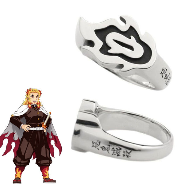 Anime Demon Slayer Ring Rengoku Kyoujurou Cosplay Kimetsu No Yaiba Unisex Adjustable Rings Accessories Jewelry Prop Gift