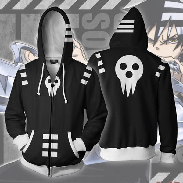Anime Soul and Eater Death and The Kid Cosplay Costume Black Casual Zipper Jackets Sweatshirts
