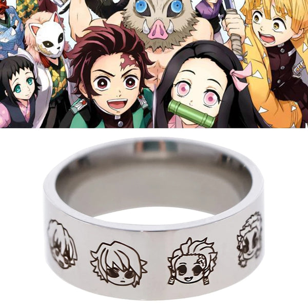 Anime Demon Slayer Ring Tanjirou Nezuko Zenitsu Giyuu Cosplay Stainless Steel Unisex Character Rings Jewelry Accessories Gift
