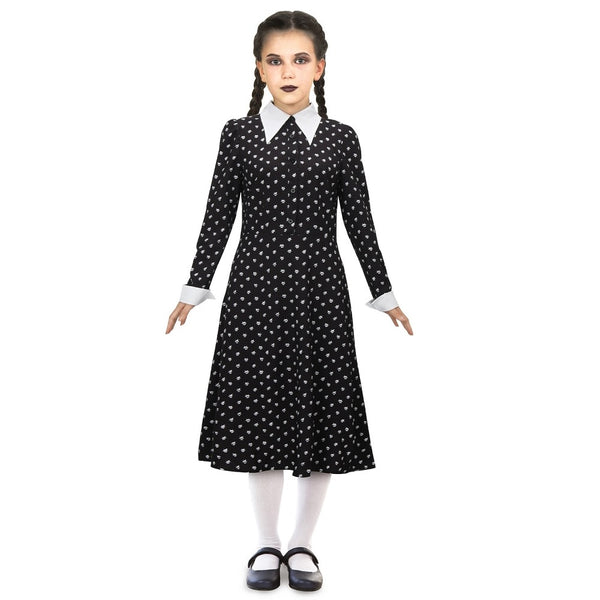 Wednesday Dress for Kids Girls Vintage Black Gothic One Piece Dresses The Addams Family Cosplay Outfits