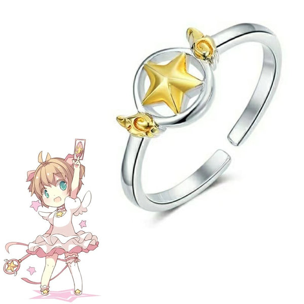 Anime Card Captor Ring Sakura Cosplay Adjustable Opening Unisex Star Rings Prop Accessories Jewelry Gift
