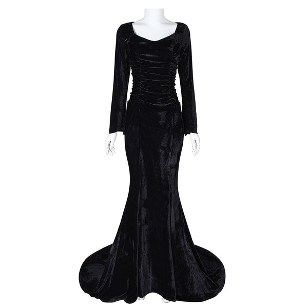 Morticia Adams Dress For Adult Women Girls Vintage Black Gothic One Piece Dresses Addams Cosplay Outfits