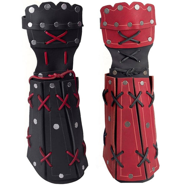 Medieval Samurai Leather Armor Bracer Long Gloves Men Cosplay Knight Gauntlet Lace Up Wristband Steampunk Accessories Vambraces