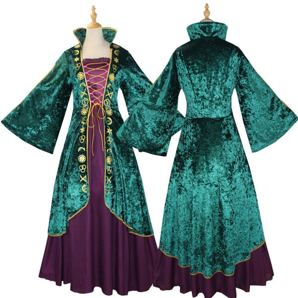 Halloween Cosplay Movie Hocus cos Pocus Witch Medieval Costume Props Winifred Sanderson Sisters Women Adult Dress Carnival Party Set