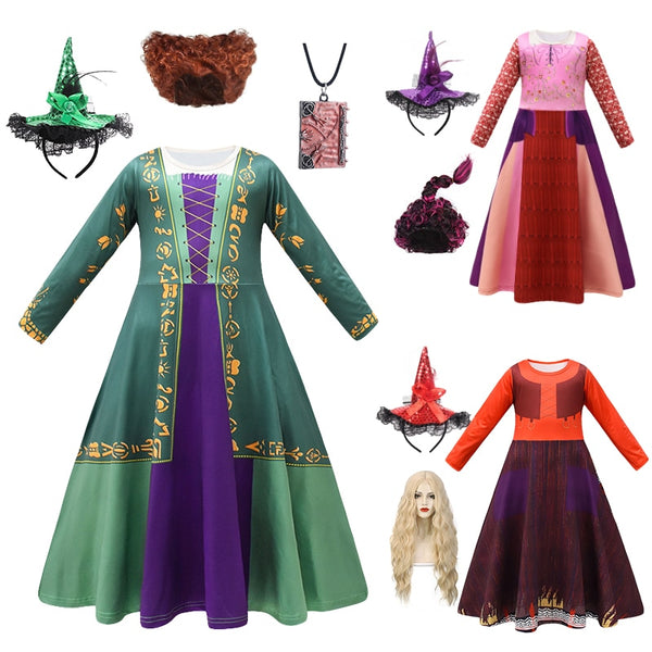 Hocus Cosplay Pocus 2 Halloween Children Girls Witch Sanderson Sisters Mary Sarah Winifred Dress Child Masquerade Party Costume