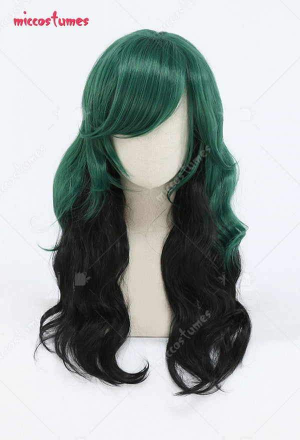 My Hero A Academiaia Izukuku Midoriyaya Dekuku Female Black and Green Long Curly Cosplay Wig