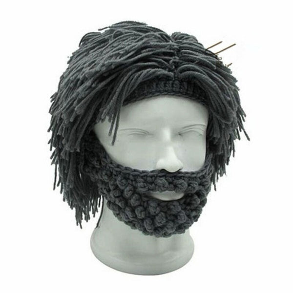 Wig Beard Hats Mad Scientist Caveman Handmade Knit Warm Winter Caps Men Women Halloween Gifts Funny Beanies Party Supplies