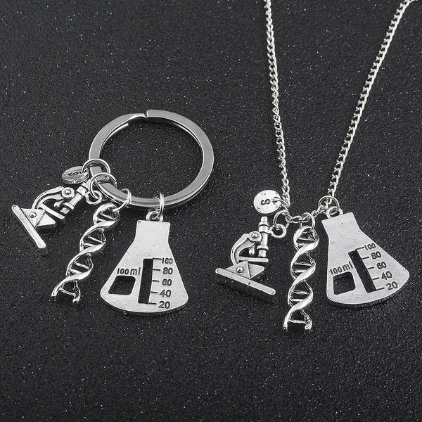 Chemical Biological Experimental Tool Necklace Pendant Conical Flask Molecular DNA Microscope handmade For Women Men Accessories