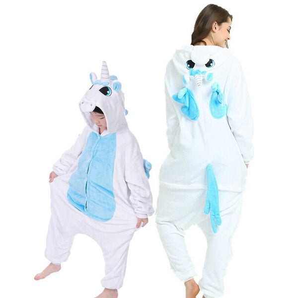 Flannel Animal Family Matching Pajamas Outfits Winter Hooded Pegasus Unicorn Stitch Pyjamas Onesie Mother Kids Sleepwear