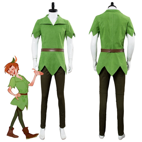 Film PeterPan Peter Pan Cosplay Kostüm Männliche Version Grün Top Hose Hut Gürtel Halloween Karneval Kostüme Nach Maß Erwachsene