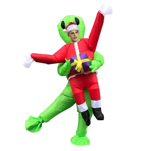 Weihnachtsmann Aufblasbares Kostüm Weihnachten Cosplay Kostüm Hut mit Geschenk Alien Disfraz Xmas Party Kleidung für Erwachsene Mann Frau