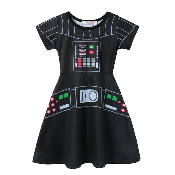 Girls Black Knight Dress Star War Costumes Kids Casual Summer Cosplay Clothes Children Party Halloween Dress up for 2-7 Yrs