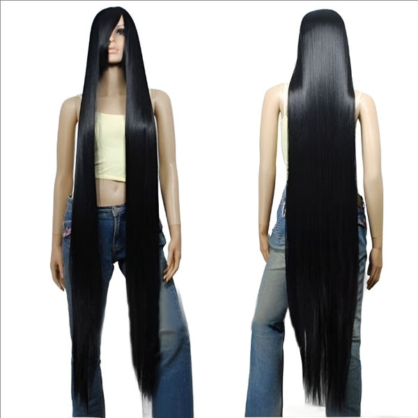 80CM 100CM 120CM 150CM 200CM Black Long Straight Heat Resistant Hair Cosplay Wig + Wig Cap