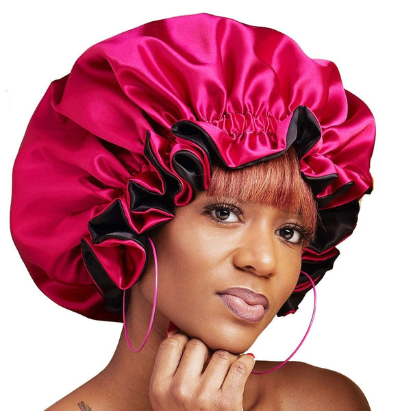 Frauen Big Size Beauty Print Satin Silk Bonnet New Extra Large Satin gefütterte Motorhaube Sleep Night Cap Head Cover Bonnet Hat Großhandel
