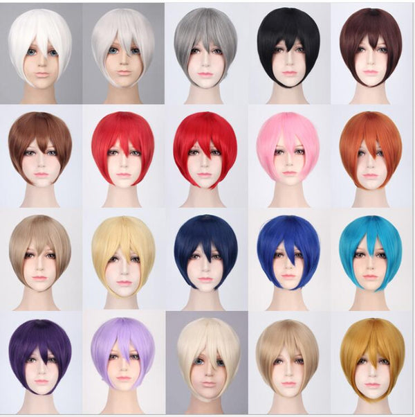 Synthetic Hair Short Bob Wigs With Bangs Heat Resistant Grey Pink Purple Blonde Black White Blue Red Anime Cosplay Wig