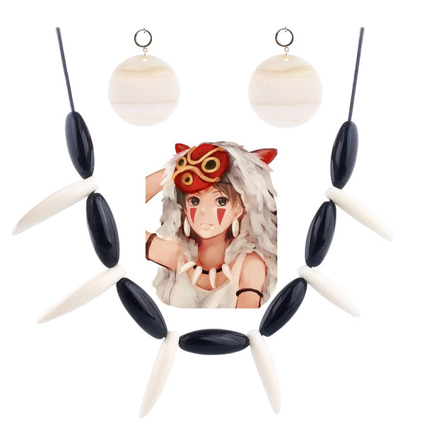 Princess Mononokeke Himeme Set Pendant Necklace Peronana Amuletet Chokerer Cosplay Character Jewelry Women Dress Accessories
