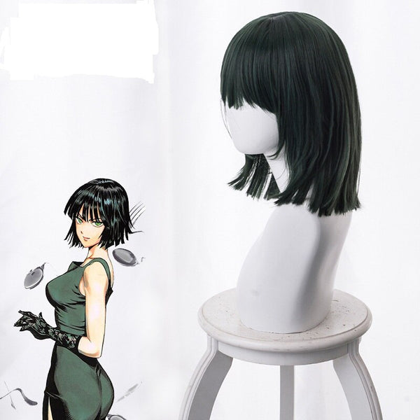 Anime ONE 1 PUNCH-MAN Fubuki Cosplay Wigs Dark Green Heat Resistant Synthetic Hair Perucas Cosplay Wig + Wig Cap