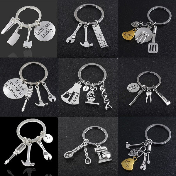 20Pcs Hand Tools KEYCHAIN ''If Dad Can't Fix It No One Can'' Chemical DNA Microscope Key Chain Gift For Dad Fathers Mother Day