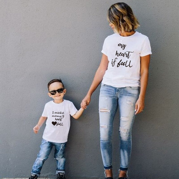 new my heart is full family matching shirt outfits t shirt mom and son  I make mama's heart full printing clothes