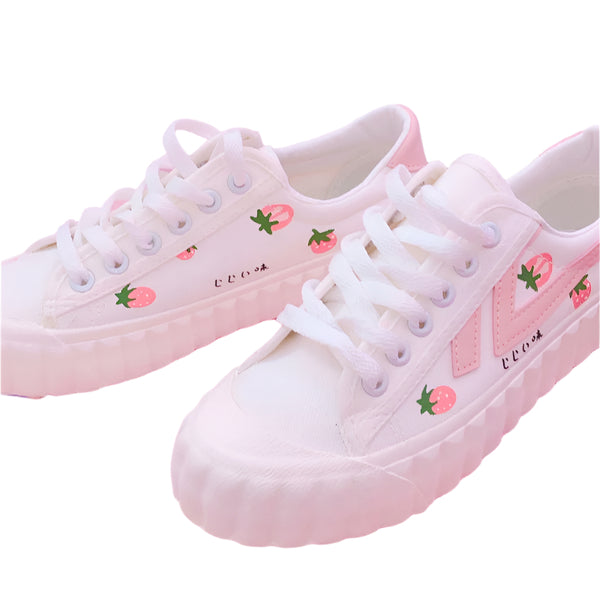 Japanische süße Lolita-Schuhe runder Kopf flache Erdbeerbrettschuhe kawaii Mädchen Turnschuhe kawaii Schuhe Loli cos