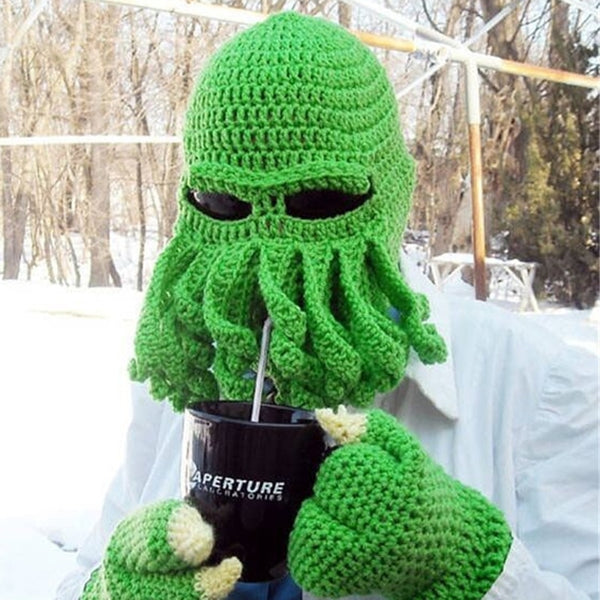 Novelty Funny Party Octopus Beard Hat Unisex Animal Cthulu Crocheted Tentacle Knit Wind Mask Ski Cap Halloween Hats
