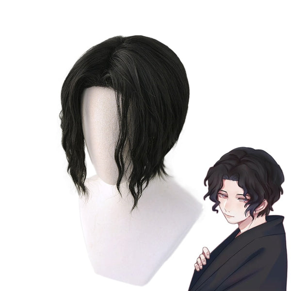 Demons Wig Slayers Kimetsusu Yaibaba Kibutsujiji Muzanan Black Short Curly Wig Cosplay Men Women Heat Resistant Synthetic Hair