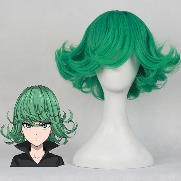ONE 1 PUNCH-MAN Tatsumaki Cosplay Wig 30cm 11.81'' Short Curly Wavy Heat Resistant Synthetic Hair Anime Costume Party Wig Green