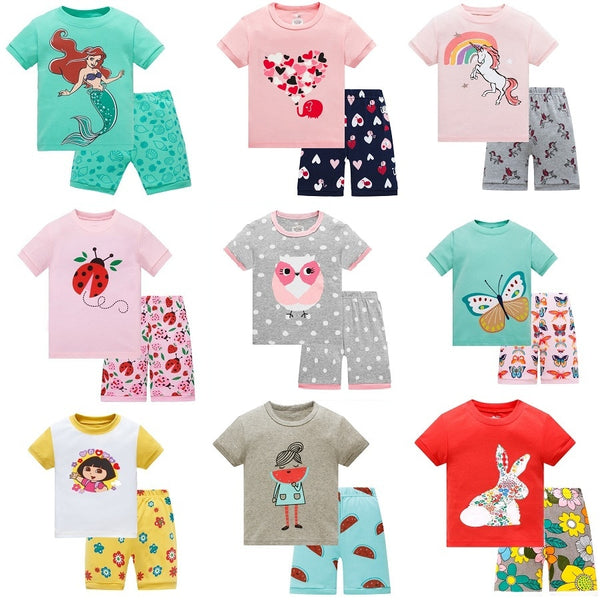 Baby kids Pajamas Set summer children Short Sleeve cotton sleepwear Girl Cartoon pyjamas girls cute home clothing girl nightwear