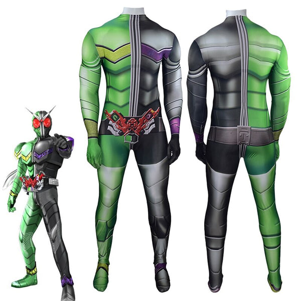 Kamenen Riderer W Cosplay Costume Zentai Bodysuit Adults Kids Maskeded Riderer Digital Printing One-Piece Green Suit Jumpsuits