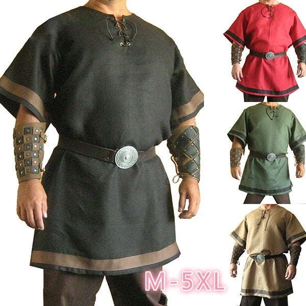 Cosplay Medieval Vintage Renaissance Wikinger Krieger Ritter LARP Kostüm Erwachsene Männer Nordische Armee Piraten Tunika Shirt Tops Outfits