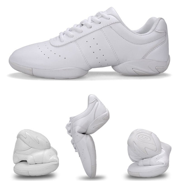 White Dance Sneakers For Women Leather Upper Soft Sole Breath Fitness Shoes Men Jazz Shoes Training Sports Shoes Size 28-44