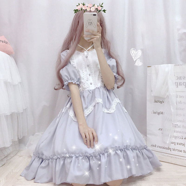 Sommer Japanisch Lolita Vintage Kleid Lolita Kleid weiblich weich Mädchen Wind niedlich Pilz Spitzenkleid Kurzarm Kleid niedlich