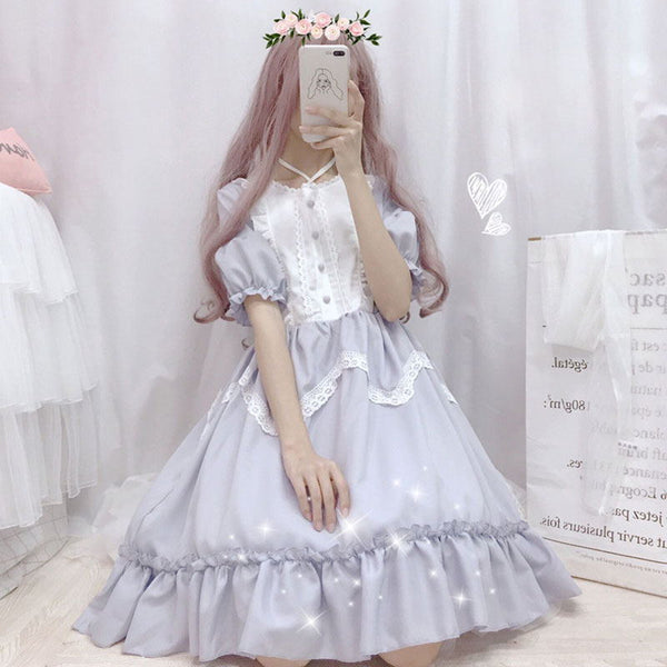 Summer Japanese Lolita Vintage dress lolita dress female soft girl wind cute fungus lace dress short sleeve dress cute