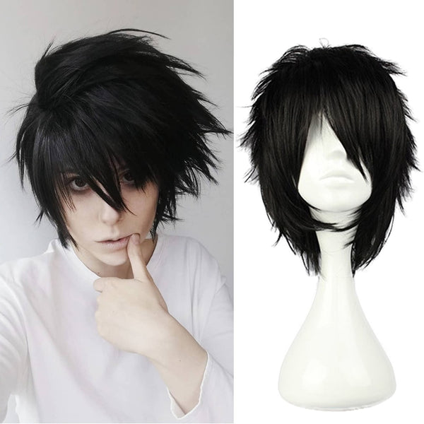 Anime Death Note L Cos Wig Mens L.Lawliet Short Black Heat Resistant Hair Pelucas Cosplay Wigs + Wig Cap