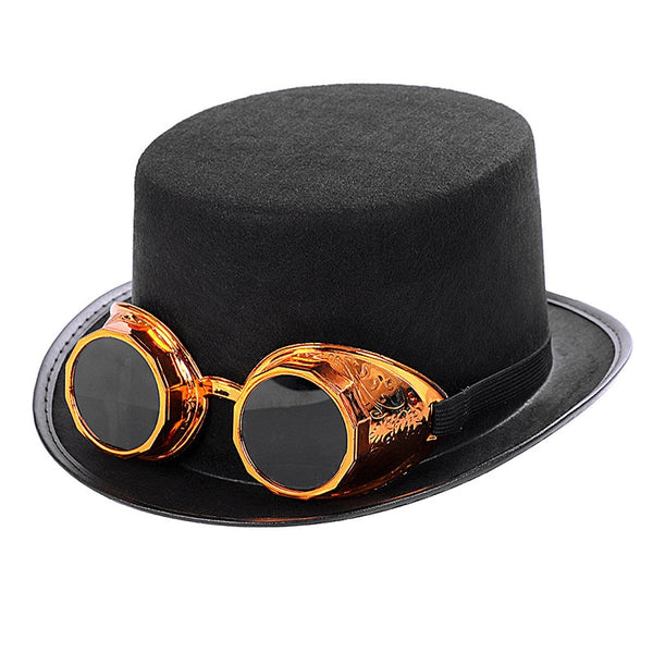New Carnival party steampunk round top Hat Festival Costumes cosplay Hat with retro glasses for Adult
