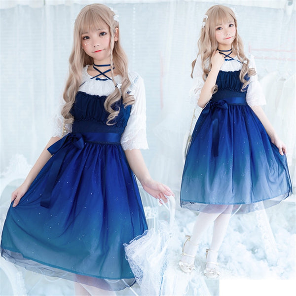 Gradient Gauze Princess Dress Kawaii Girl Gothic Lolita JSK Adult Sweet Anime Loli Dresses Cosplay Costume