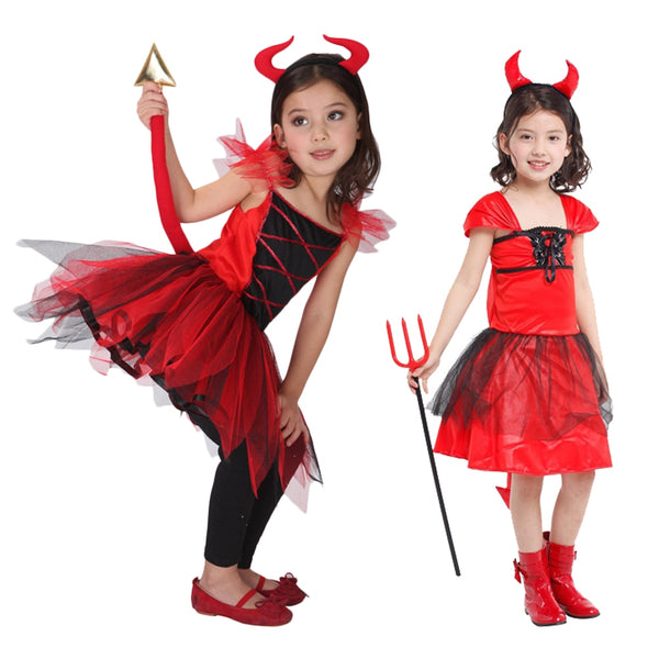 Halloween Scary Red Horn Devil Devilkin Costumes for Kids Child Boys Girls Demon Costume Cosplay Fancy Dress Robe dress up