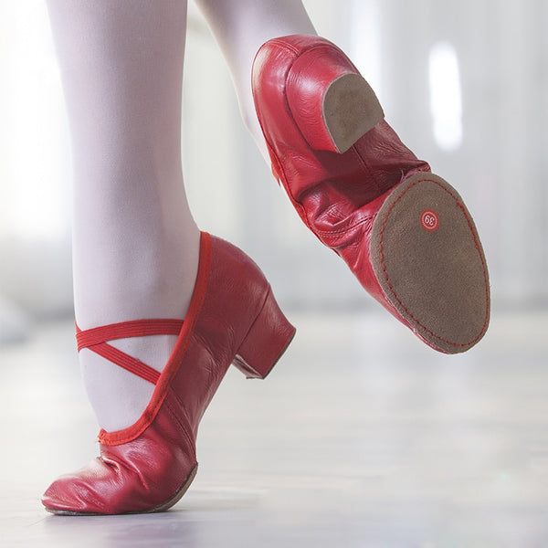 Naturleder Ballett Tanzschuhe für Frauen mittlerer Absatz weicher Stretch Jazz Salsa Tanzschuhe Turnschuhe für Mädchen Yoga Schuhe